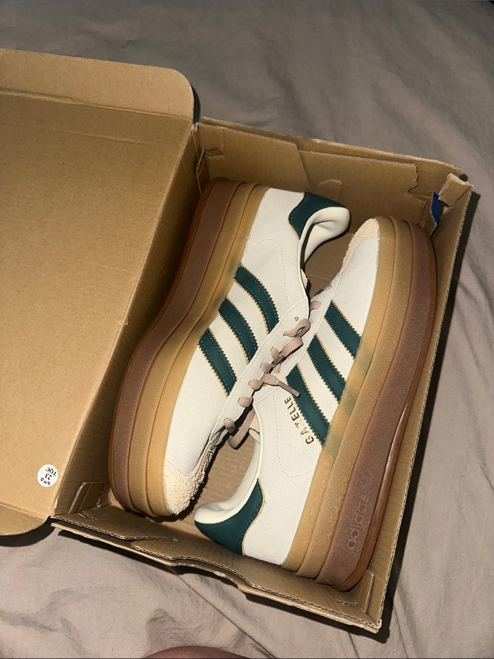 Adidas Women’s Cream Platform Sneakers with Green Stripes